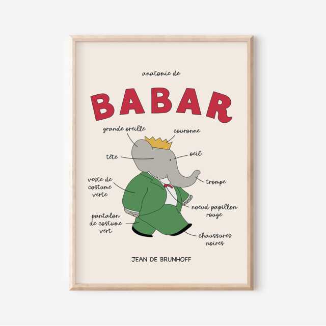 Babar The Elephant Anatony Print, Babar, Nursery Kids Bedroom, Girl, Boy, Playroom Wall Art, Unframed, A1/A2/A3/A4/A5, French Print - image 1