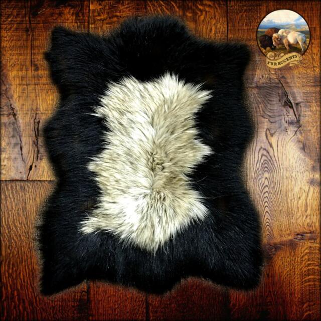 Faux Fur Area Rug - Black Random Pelt Shape With Tip Wolf Center Patch Shaggy Soft Shag Designer Rugs Accents Usa - image 1