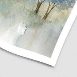 Waters Edge Watercolor Art Print, Navy Blue Tree Landscape - thumbnail 3