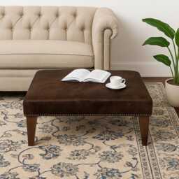 Brown Brindle Cowhide Footstool, Handmade Ottoman - 24x16x13, 303 - thumbnail 1