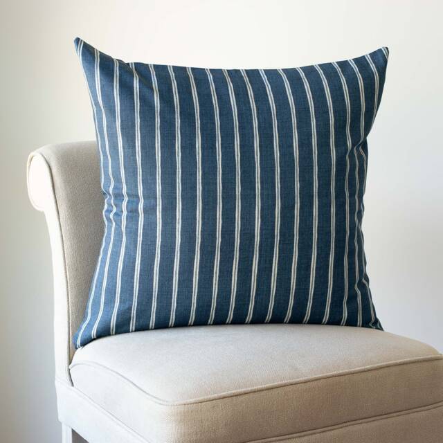 Cambridge Stripe Extra-Large Cushion in Denim Indigo Blue. Chalk Summer Nautical Style, 100% Sustainable Cotton. 23 - image 1