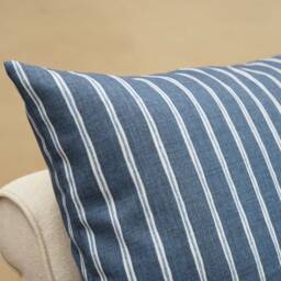 Cambridge Stripe Extra-Large Cushion in Denim Indigo Blue. Chalk Summer Nautical Style, 100% Sustainable Cotton. 23 - thumbnail 2