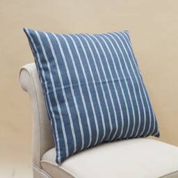 Cambridge Stripe Extra-Large Cushion in Denim Indigo Blue. Chalk Summer Nautical Style, 100% Sustainable Cotton. 23 - thumbnail 3
