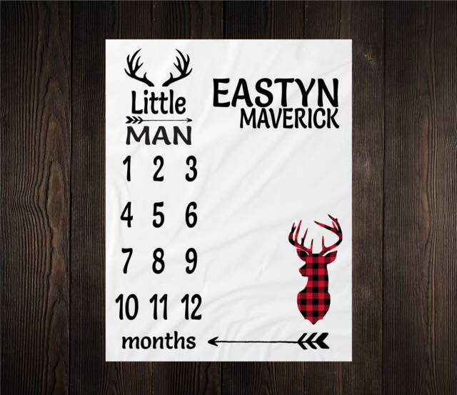 Little Man Milestone Deer Blanket Month Growth Tracker Minky Fleece Baby Shower Gift Girl Boy Arrow Gender Neutral - image 1