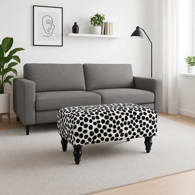 Dalmatian Print Fabric Ottoman - Footstool Coffee Table With Black Wooden Legs 60x42x37cm - image 1