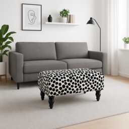 Dalmatian Print Fabric Ottoman - Footstool Coffee Table With Black Wooden Legs 60x42x37cm - thumbnail 1