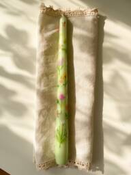 Spring Bloom Garden Dinner Candle - Green Floral Tapered Dinner Candle Hand Painted Illustrated - thumbnail 1