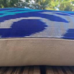 Blue Silk Ikat Cushion Cover Hand-Loomed Lumbar Pillow - 12.5 X 22.50 - thumbnail 2