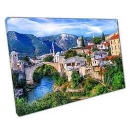 Mostar Bridge Canvas Wall Art Print Bosnia Herzegovina Home Decor - thumbnail 1
