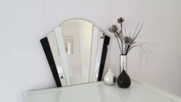 Art Deco Fan Bathroom Mirror-Black/White Stained Glass - thumbnail 1