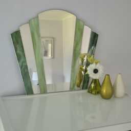 Art Deco Fan Bathroom Mirror-Black/White Stained Glass - thumbnail 4