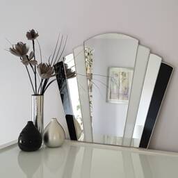 Art Deco Fan Bathroom Mirror-Black/White Stained Glass - thumbnail 2