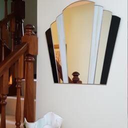 Art Deco Fan Bathroom Mirror-Black/White Stained Glass - thumbnail 3