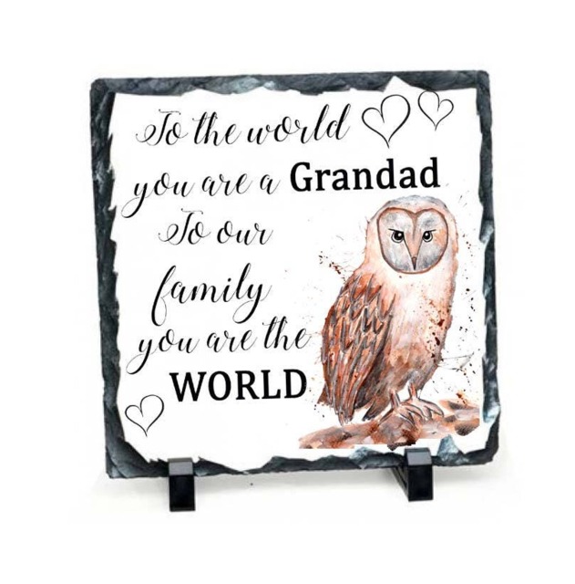 Beautiful Grandad Sign, Owl Natural Slate Display Plaque Birthday, Fathers Day, Grandad
