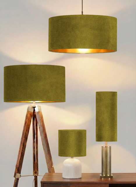 New Luxury Handmade Olive Green Velvet Lamp Shade & Pendant Light With Metallic Panels Lining Suitable For Both Ceilings Tables - image 1