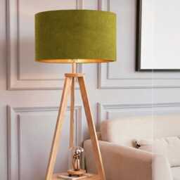 New Luxury Handmade Olive Green Velvet Lamp Shade & Pendant Light With Metallic Panels Lining Suitable For Both Ceilings Tables - thumbnail 2