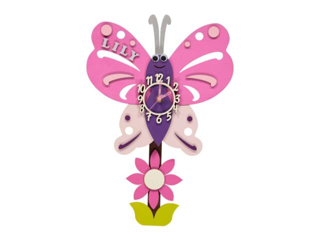 Butterfly Flower Personalised Wooden Pendulum Children's Clock - image 1