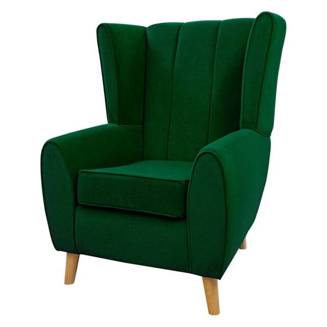 Green Velvet Wingback Chair Handmade Fluted Armchair - image 1