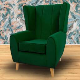 Green Velvet Wingback Chair Handmade Fluted Armchair - thumbnail 3