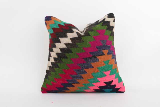 Vintage Kilim Pillow Cover 16'' Bohemian Turkish Rug Throw - image 1