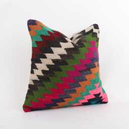 Vintage Kilim Pillow Cover 16'' Bohemian Turkish Rug Throw - thumbnail 3