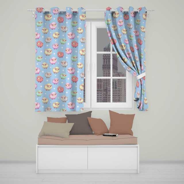 Cute Kawaii Sheep With Starry Sky Background Seamless Pattern Readymade Eyelet Ring Top Thermal 100% Blackout Curtains - image 1