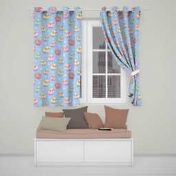Cute Kawaii Sheep With Starry Sky Background Seamless Pattern Readymade Eyelet Ring Top Thermal 100% Blackout Curtains