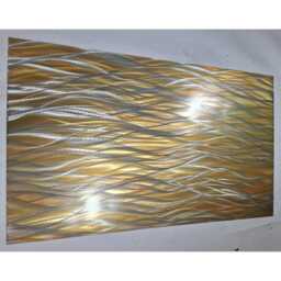 Modern, Abstract, Contemporary Metal Wall Art, Sculpture, 3D Effect, By R Toomer Art. Titled Rapids. Silver Gold - thumbnail 1