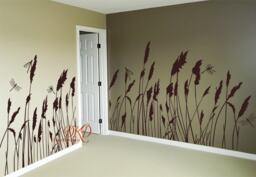 Reed Grass Dragonfly Wall Decal, Nature Nursery Decor, Removable Vinyl Sticker - thumbnail 1