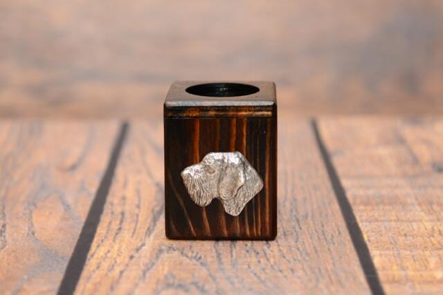 German Wirehaired Pointer - Wooden Candlestick With Dog, Souvenir, Decoration, Limited Edition, Collection - image 1