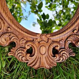 Vintage Oval Ash Wood Mirror, Ornate Carved Frame - thumbnail 2