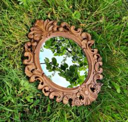 Vintage Oval Ash Wood Mirror, Ornate Carved Frame