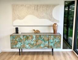 Handmade Coastal Sideboard Turquoise Copper Patina, Beach House Decor - 200cm - thumbnail 1