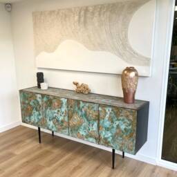Handmade Coastal Sideboard Turquoise Copper Patina, Beach House Decor - 200cm - thumbnail 2