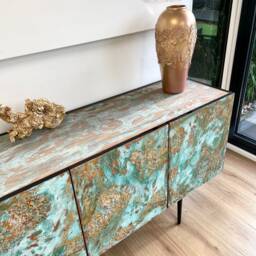 Handmade Coastal Sideboard Turquoise Copper Patina, Beach House Decor - 200cm - thumbnail 3