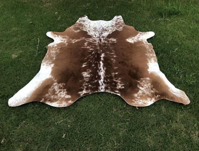Brown & White Cowhide Rug, Speckled Cow Skin Leather Hide Rug With Real Hair On, Large Small For Living Rooms & Upholstery - image 1