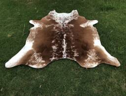 Brown & White Cowhide Rug, Speckled Cow Skin Leather Hide Rug With Real Hair On, Large Small For Living Rooms & Upholstery - thumbnail 1