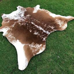 Brown & White Cowhide Rug, Speckled Cow Skin Leather Hide Rug With Real Hair On, Large Small For Living Rooms & Upholstery - thumbnail 2
