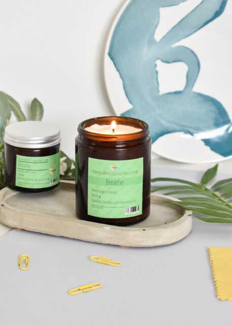 Breathe Hand-Poured Coconut Wax Candle - Natural Aromatherapy 2 Size Options - image 1