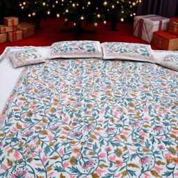 Floral Embroidered Cotton Duvet Cover Set Kashmiri Hand-Crafted Bedding - thumbnail 3
