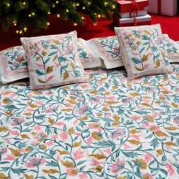 Floral Embroidered Cotton Duvet Cover Set Kashmiri Hand-Crafted Bedding - thumbnail 2