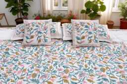 Floral Embroidered Cotton Duvet Cover Set Kashmiri Hand-Crafted Bedding