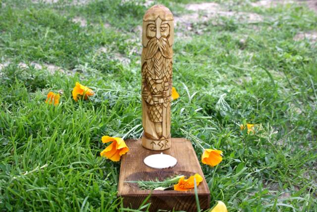 Tyr Statue With Small Altar. Hand Carved Linden Wood Figurine. Vikings God.(7 Inches - image 1