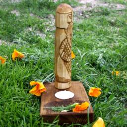 Tyr Statue With Small Altar. Hand Carved Linden Wood Figurine. Vikings God.(7 Inches - thumbnail 2