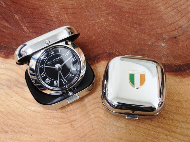 Irish Icons Flip Up Alarm Clock Portable Quartz Movement Shamrock Harp Celtic Jockey Birthday Gift Ac - image 1