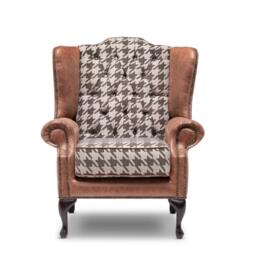 Chesterfield High Back Wing Chair in Vintage Faux Tan & Houndstooth - thumbnail 2