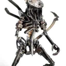 Scrap Metal Alien Sculpture, Handmade Recycled Art, 6Th Anniversary Gift For Husband - thumbnail 4