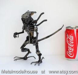 Scrap Metal Alien Sculpture, Handmade Recycled Art, 6Th Anniversary Gift For Husband - thumbnail 3