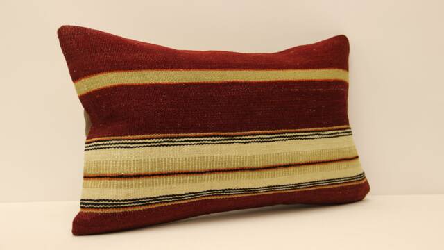 Vintage Kilim Pillow Cover - Striped Wool Lumbar Cushion - 12x20 - image 1