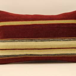 Vintage Kilim Pillow Cover - Striped Wool Lumbar Cushion - 12x20 - thumbnail 2